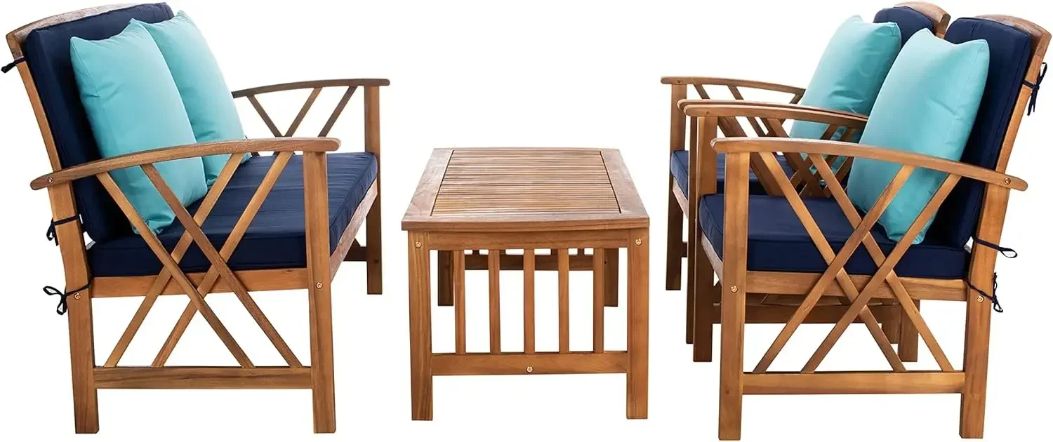 

Коллекция Outdoor Fontana Natural/Темно-синие подушки/Синие подушки 4-х предметный патио для беседы