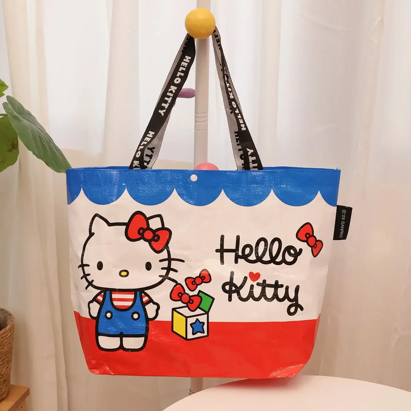 Ins Style Woven Shopping Bag Cartoon Foldable Portable Outdoor Shoulder Bag Cute Handbag Gift For Girlfriend