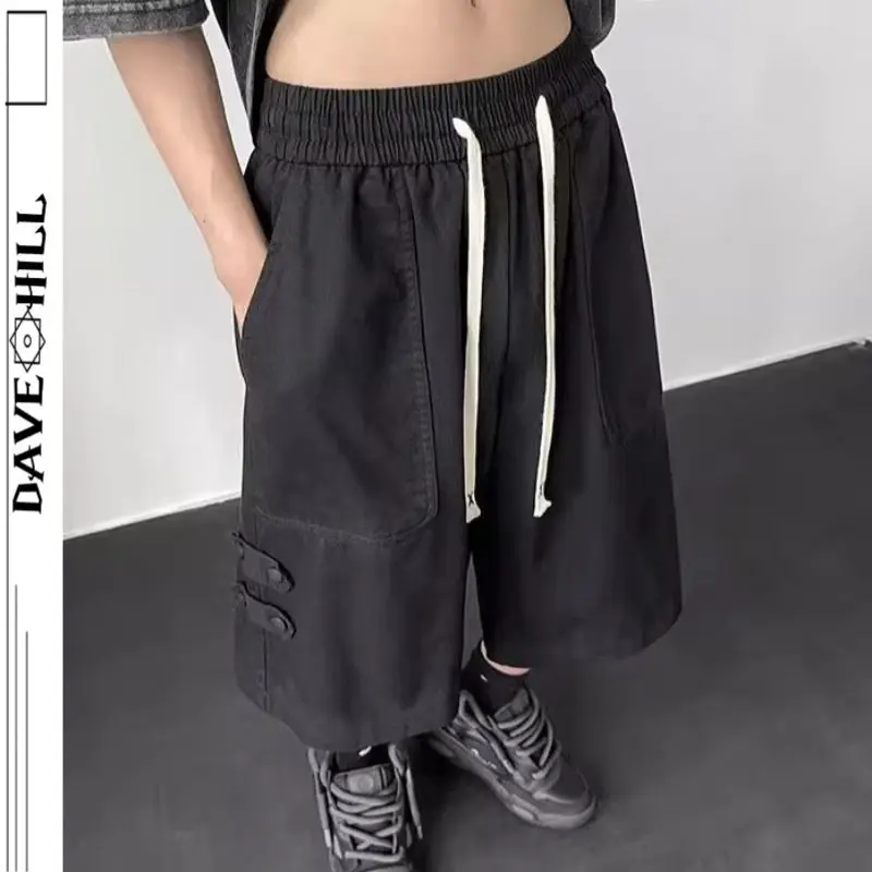 Pure Cotton Tool Shorts Men Summer Japanese Five-point Loose Casual Wide-leg Over-knee Mid-trouser Pants