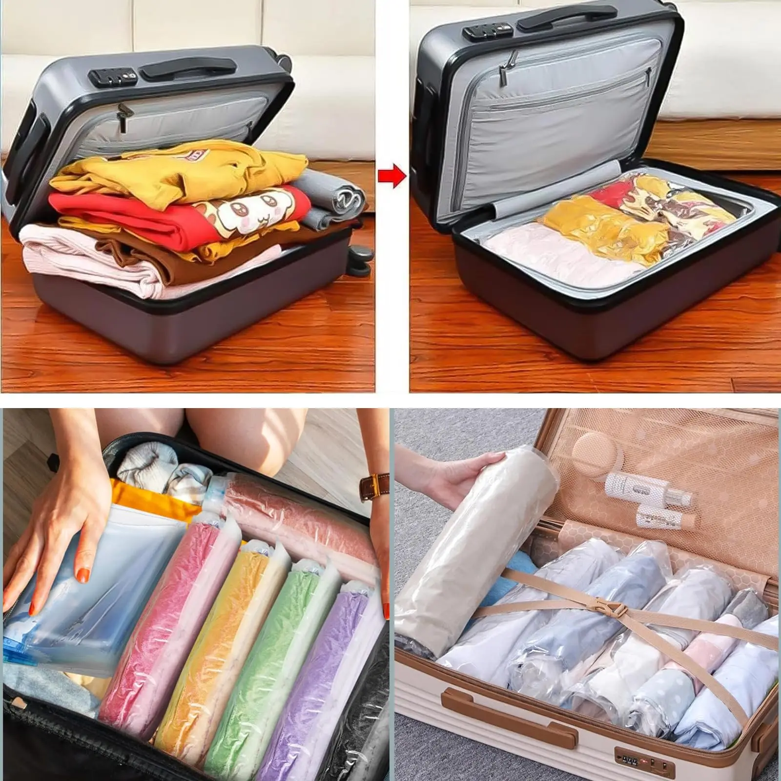 10 Reise-Kompressionstaschen, aufrollbare, platzsparende Reise-Taschen für Gepäck, Cruise Ship Essentials Cothes, faltbare komprimierte Tasche – Detail 4