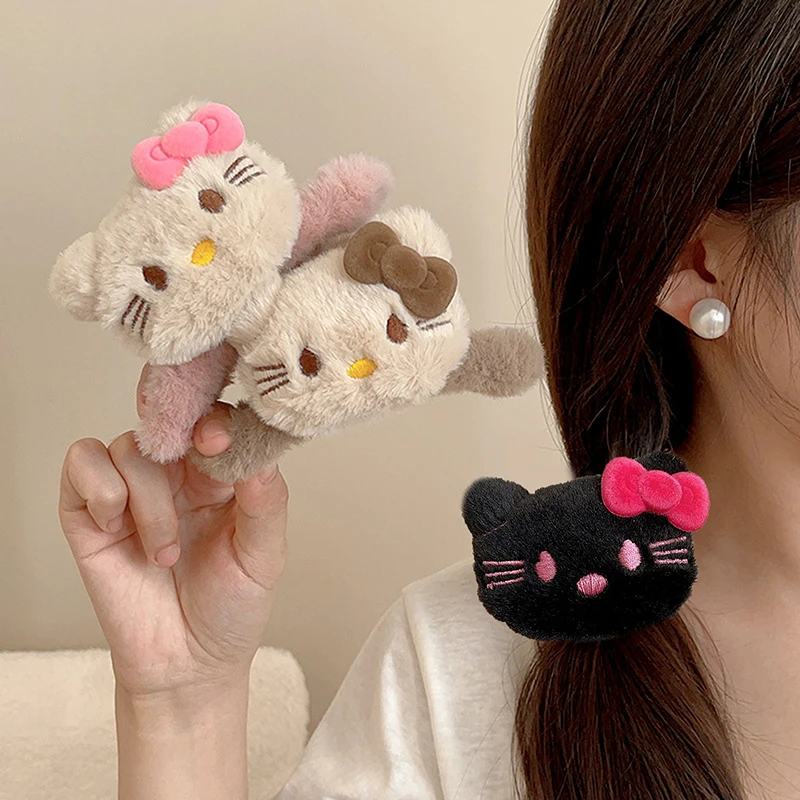 Scrunchies de felpa Kawaii Hello Kitty Sanrio KT Cat Hair Claw, lazos elásticos para el cabello, cuerda para el cabello, horquilla para niña dulce, accesorios para el cabello