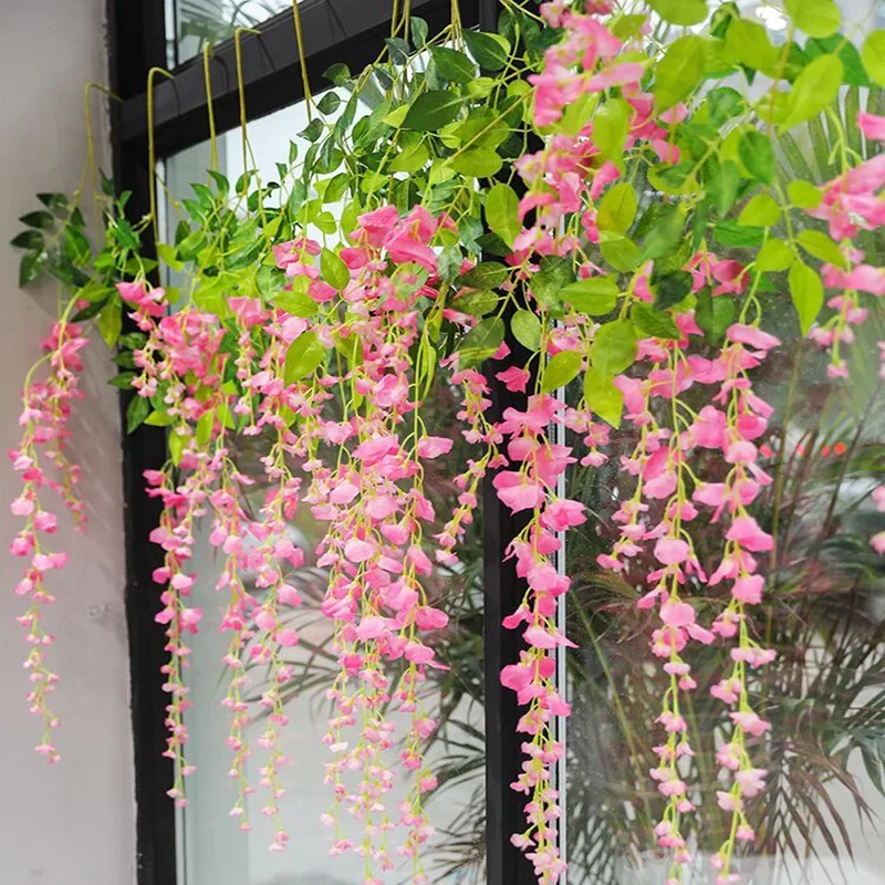 1pcs Simulated wisteria flower wall hanging wedding decoration flower silk flower hotel restaurant suspended ceiling bean cane