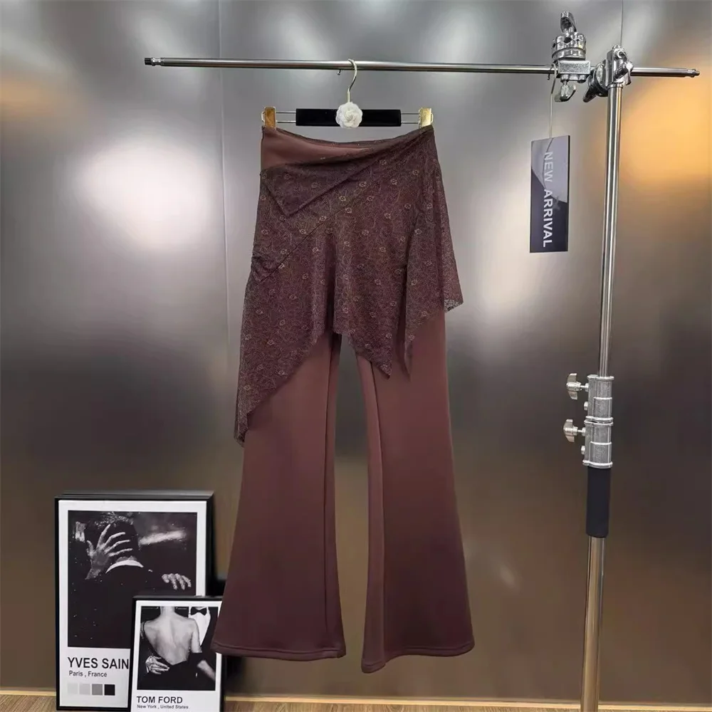 2025 الملابس النسائية السراويل محبوك الدانتيل عادية عالية الخصر واسعة الساق السراويل y2k موضة جديدة عالية الجودة تنوعا السراويل الصدرية #2