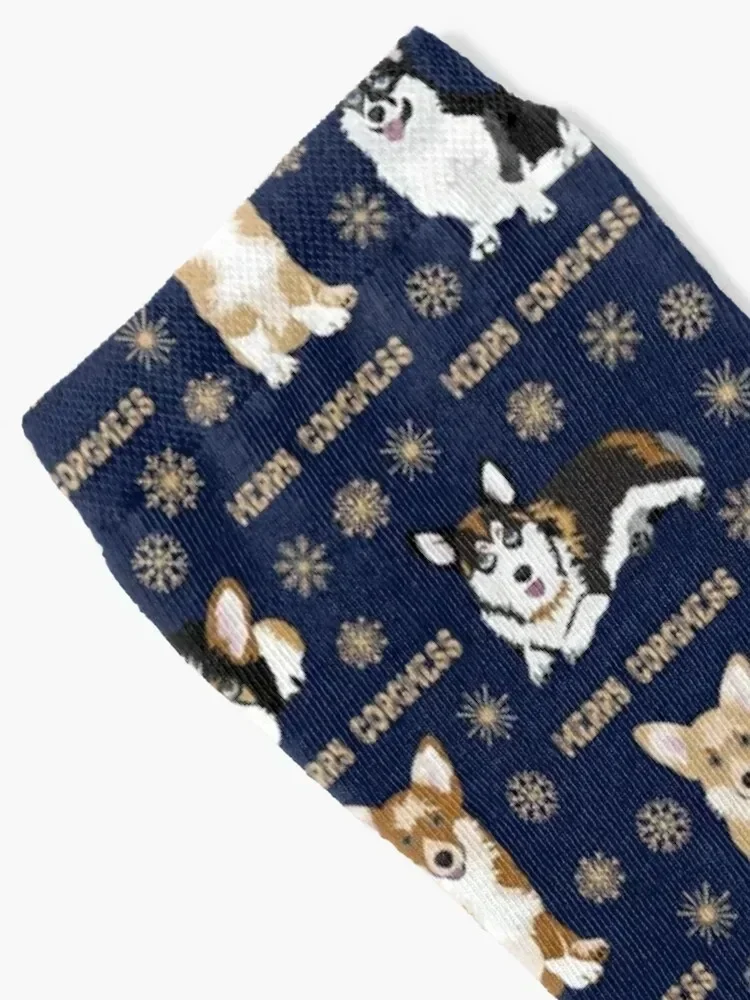 Merry corgmess - blue Socks Stockings cotton Run hockey Man Socks Women's