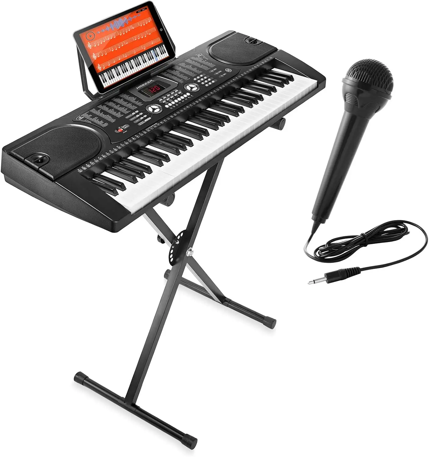 61-Key Beginner Electric Piano Keyboard Bundle with Stand, Portable Digital Piano Keyboard Set Featuring Built-In Speakers, Microphone, and Keynote Stickers