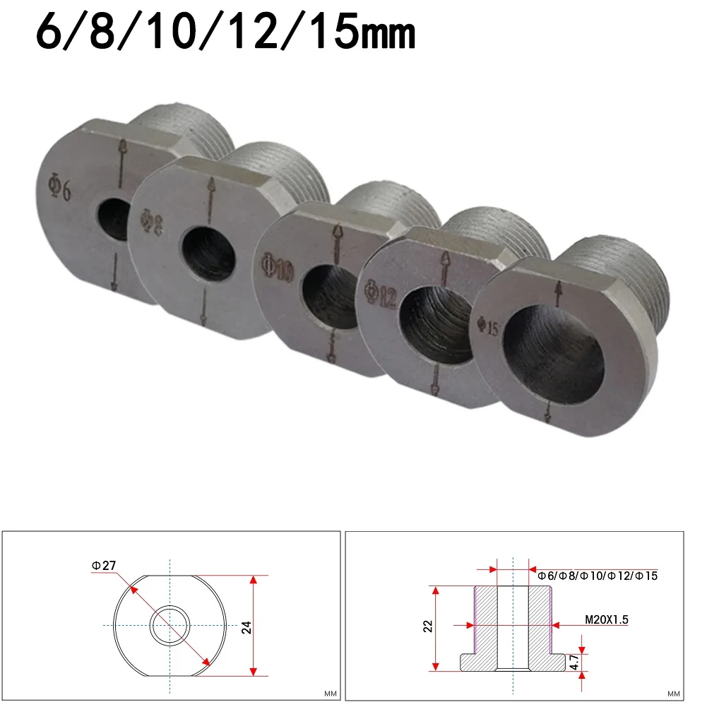 3 In 1 Hole Punch Accessories Metal Drill Sleeve 6mm 8mm 10mm 12mm 15mm Doweling Jig Drill Bushing M20x1.5 Drills Bush 1 Piece