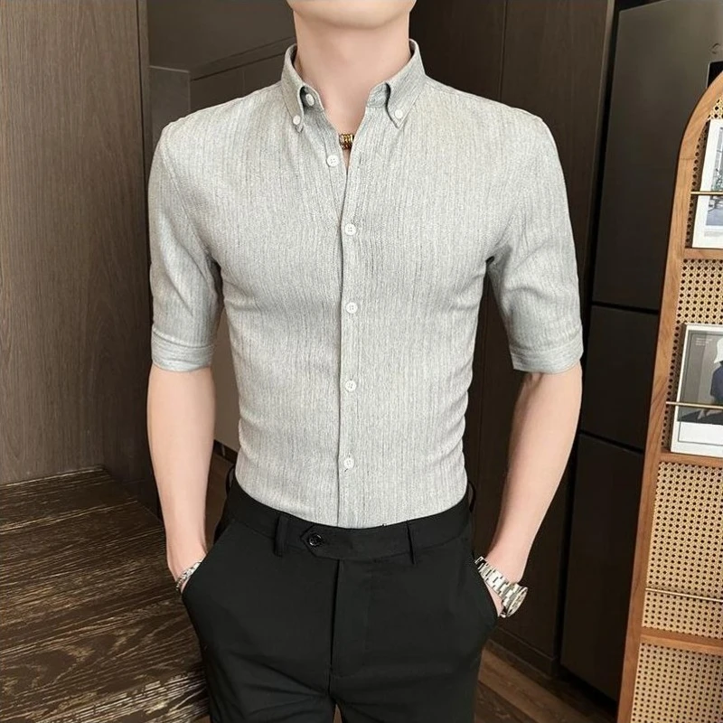 2026 New Men's Striped Short Sleeve Shirt Premium Summer Casual Button Down Shirts Slim Fit Streetwear Tops Blusas
