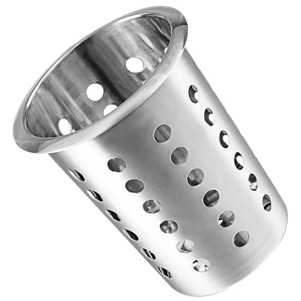 Kitchen Utensil Holder Stainless Steel Cylinder with Drain Holes Cooking Utensil Container Kitchen Countertop Cutlery Rack