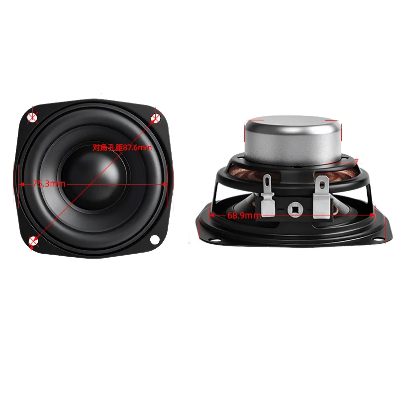Square 3-inch high-power speaker, dual magnets, 4 ohms, 30W, high-fidelity full-range speaker