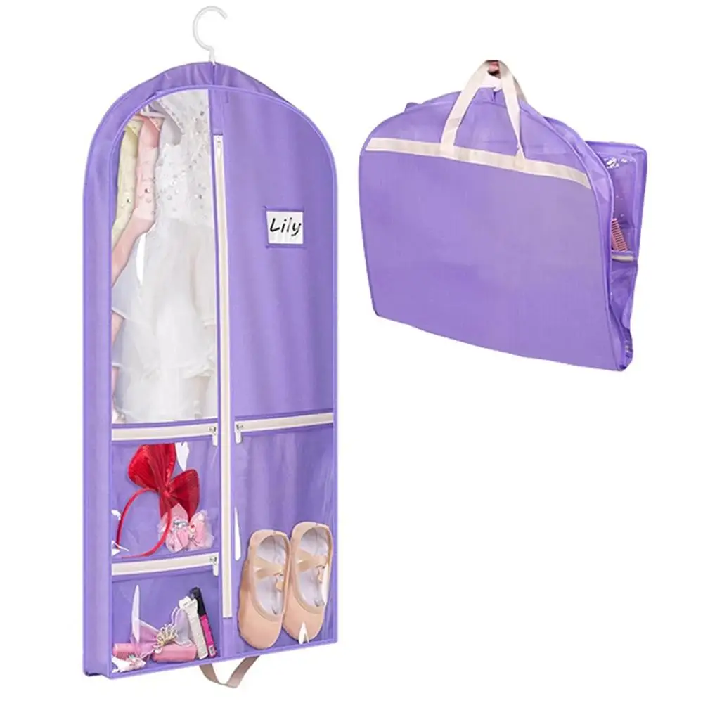 

Dance Garment Bag with Zipper Pockets Dance Costume Competition Bags Hanging Purple Dress Cover Wardrobe Travel Storage Bags