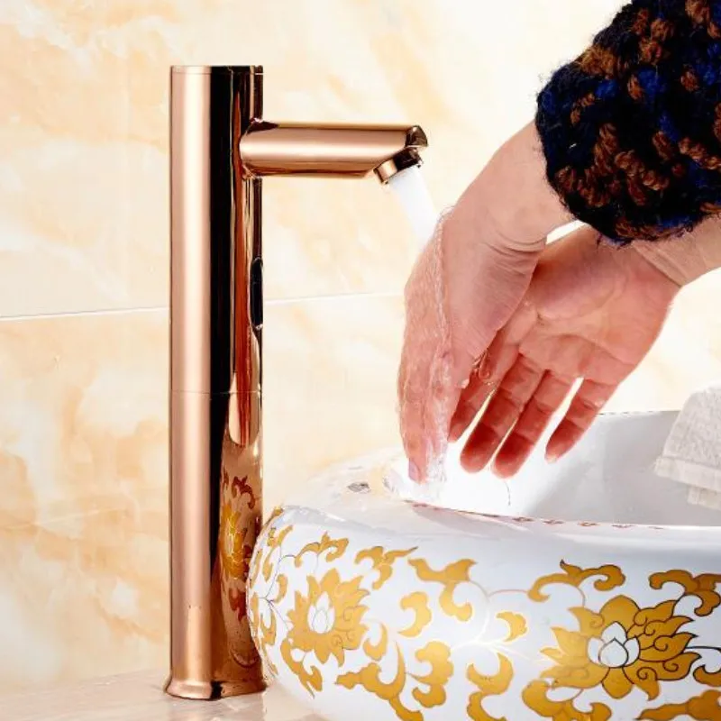 Brass Bathroom Sink Faucet Basin Faucet Automatic Sensor Mixer Touch Free Sensor gold Faucet single Cold Automatic Hands Tap