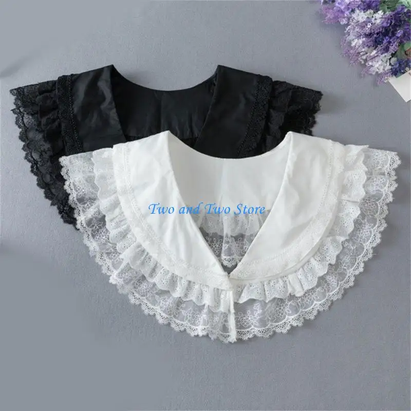HX6F Elegant Decoraitve Collar Ruffle Lace Trim Faux Collar For Quick Outfit Styling