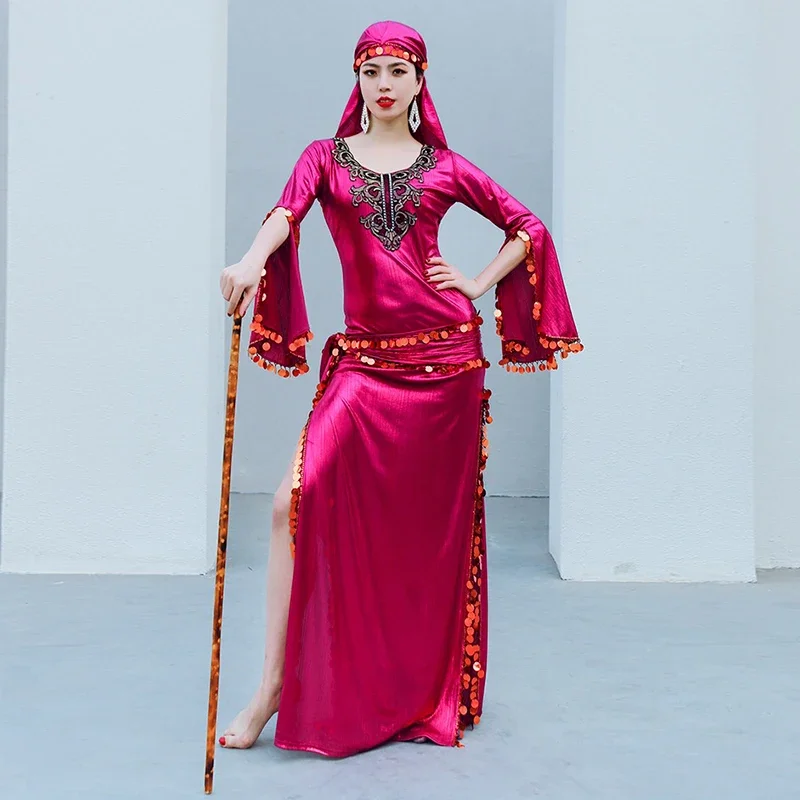 

Женский костюм для танца живота, халат для танца живота, костюм для соревнований, восточный костюм для девочек, танцевальный комплект