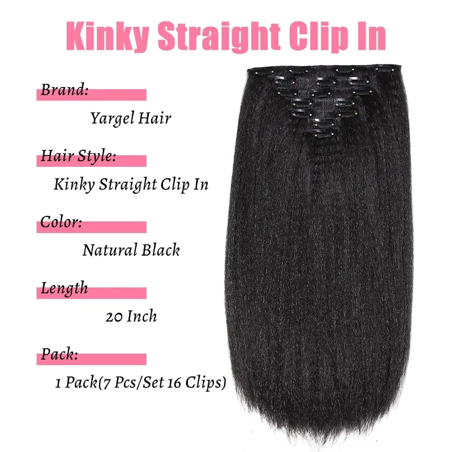 20 بوصة 1 حزمة غريب مستقيم كليبين وصلات شعر للنساء السود ياكي مستقيم كليبين كامل رئيس سلس الشعر الاصطناعية بي