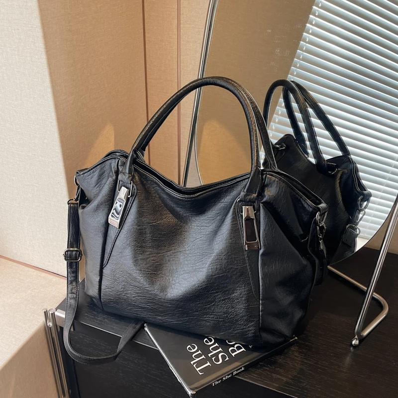 

Женская большая сумка, модная сумка для подмышек, большая вместительная сумка из мягкой искусственной кожи, сумка через плечо в стиле ретро, повседневные портативные сумки-мешки