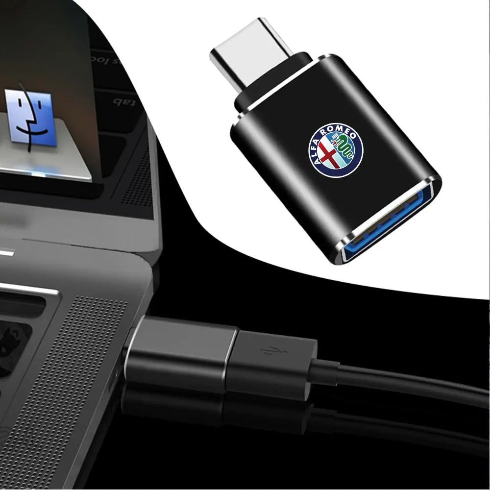 Adaptador USB Tipo-C de Alta Velocidad para Coche, Emblema Automático para Alfa Romeo Giulietta GT 159 Mito Stelvio Volante, Tapacubos