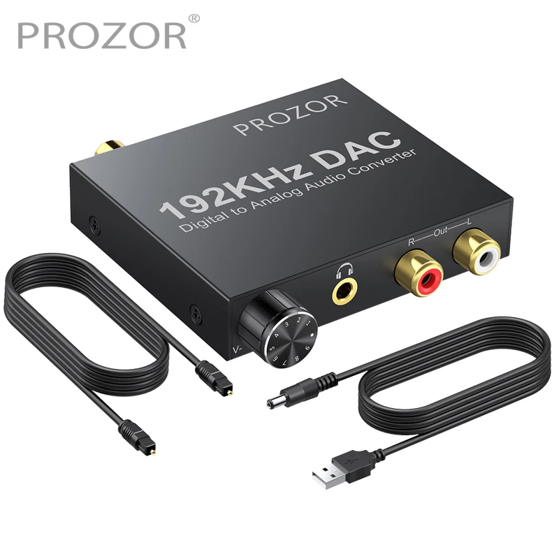 192kHz DAC Converter Digital Optical Coaxial Toslink to Analog L/R RCA 3.5mm Jack Audio Converter Adapter With Volume Control