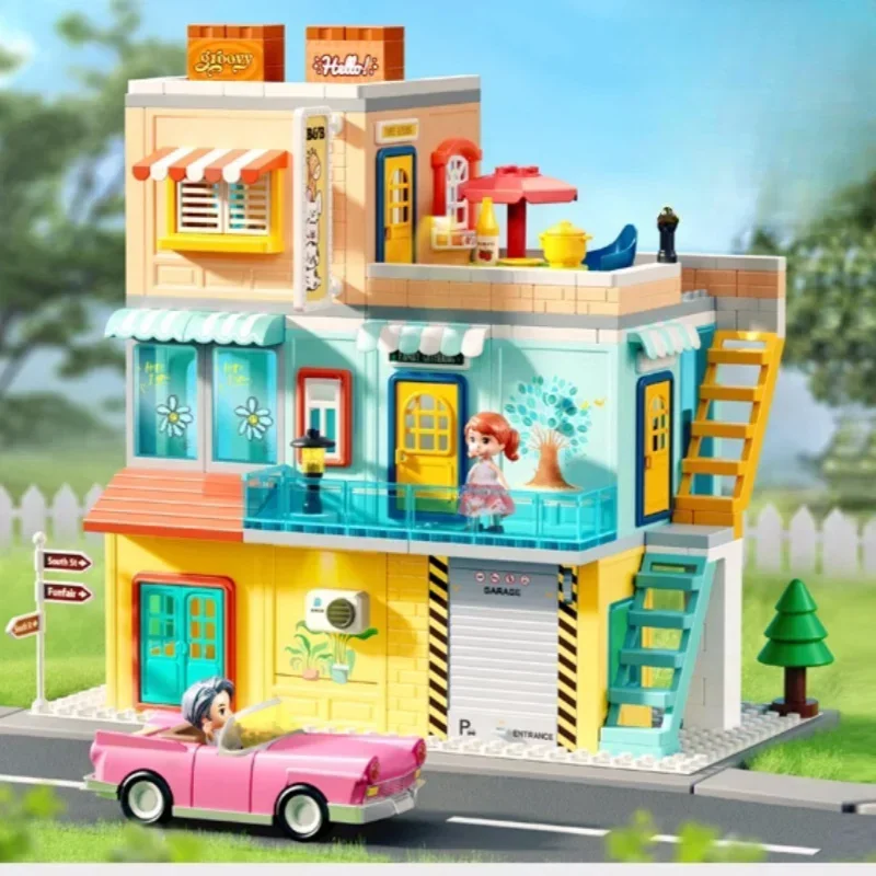 Japanese Style Leisure Villa Building Blocks Street View Children's Educational Assembly Model Toy Ornaments Holiday Gift