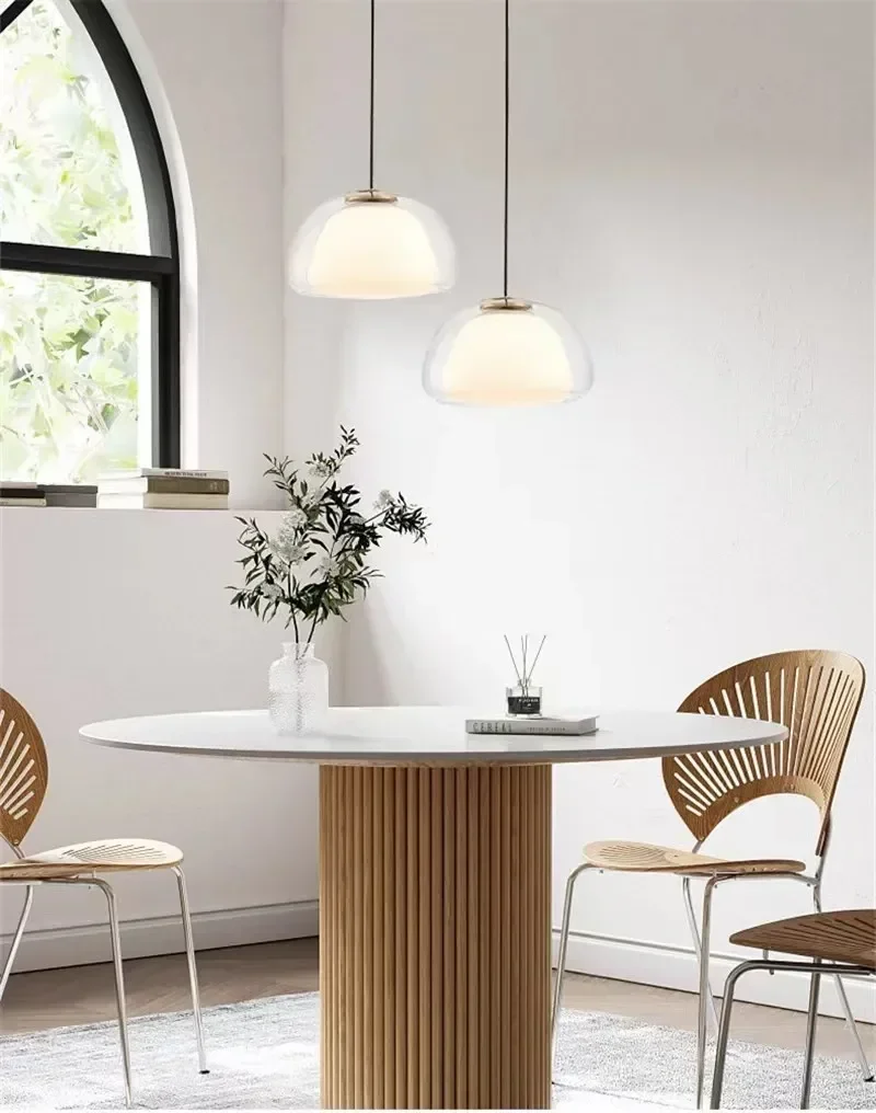 Creative Jelly Pendant Light Nordic Design Restaurant Kitchen Light Transparent and Milk White Double Layer Glass Chandelier