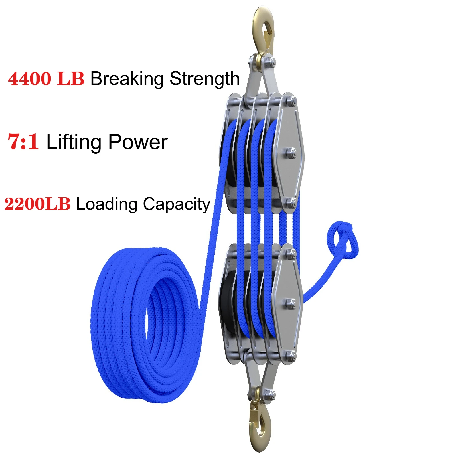 2200LB Loading Capacity Heavy Duty Pulley 7:1 Lifting Power System Pulley Hoist for Animal Husbandry Warehouses Constructions
