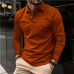 2023 Autumn/Winter New Caramel Men's Long Sleeve Polo Shirt Casual Polo Neck Button T-shirt (With Pockets) European Size ZJPL8-2