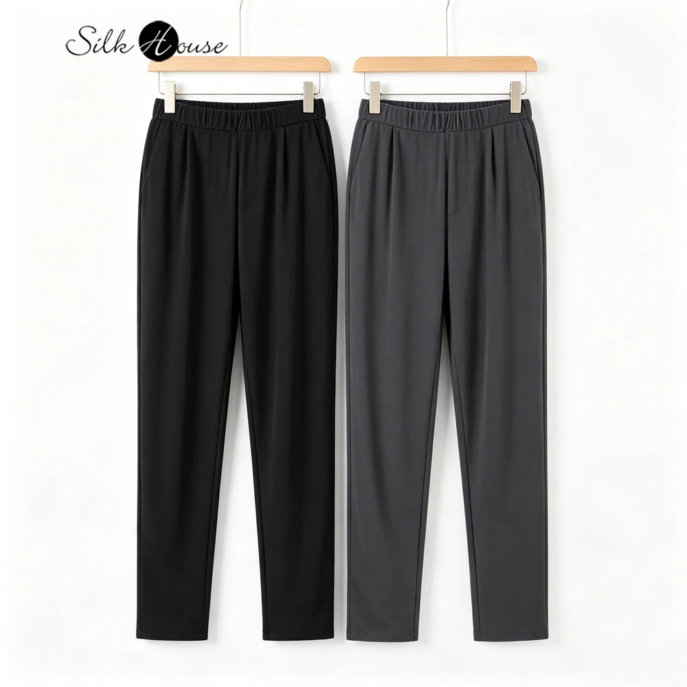 2026 Women's Casual Spring/Summer New 100% Natural Mulberry Silk Knitted Skin Friendly Breathable Straight Leg Pants