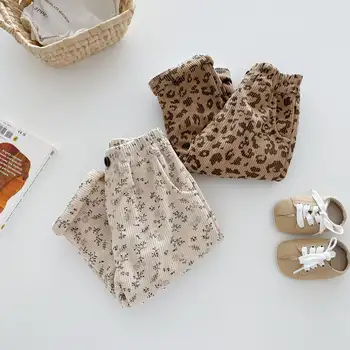 冬季0-5歲男女寶寶燈芯絨褲,加絨內襯,豹紋印花闊腿褲,保暖柔軟兒童服裝 8 最佳銷售 女童冬季服裝 - №7