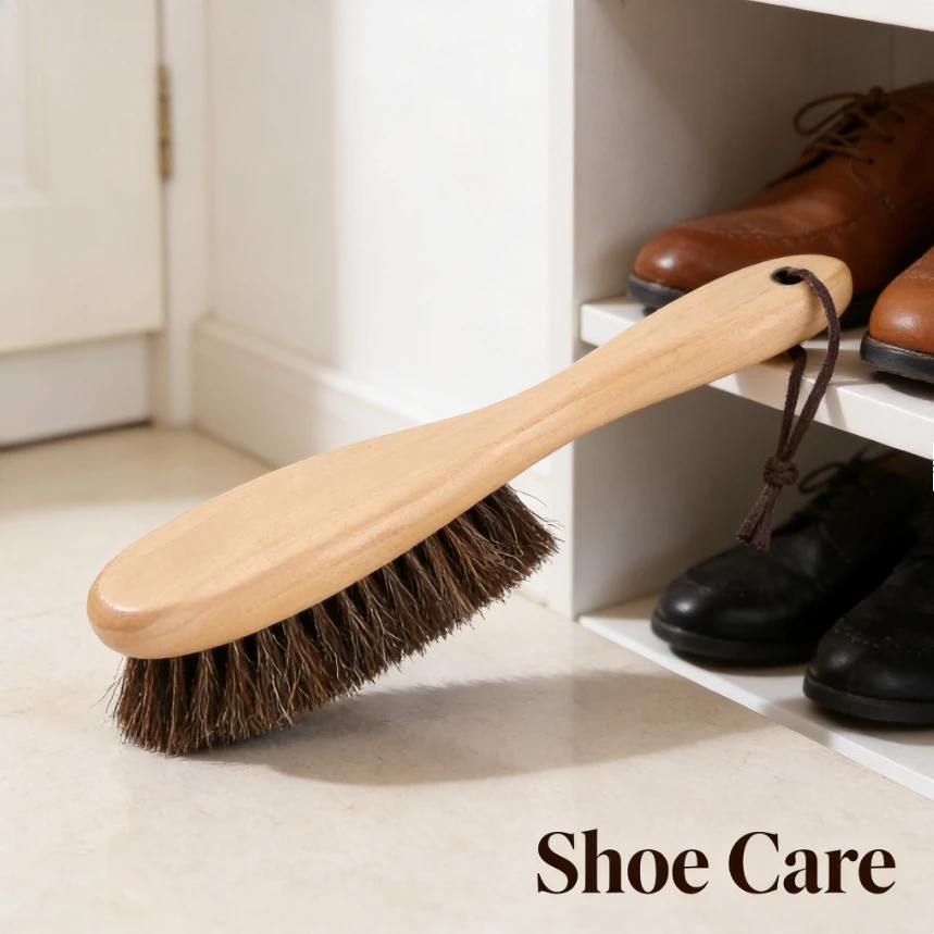 Hanging Handle Horse Hair Shoe Brush Soft Bristle Brush for Shoe Cleaning Dust Removal Leather Care Polishing Shoe Maintenance