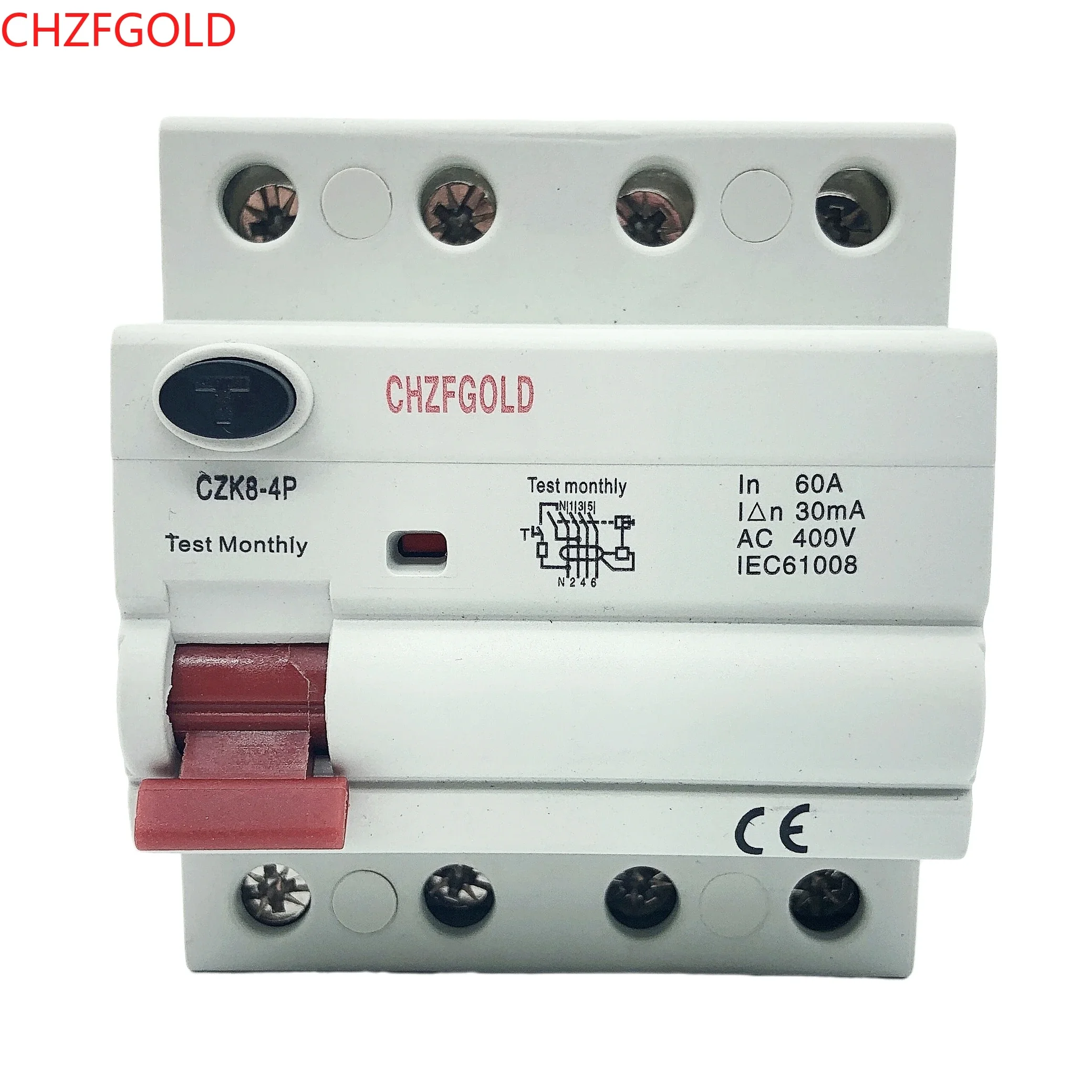 CHZFGOLD isjuntor circuito ev de 4 polos, rcd, 10ka, ac, 30ma, 40a, 63a, tipo b, rccb, 400v/415v, 3p + n