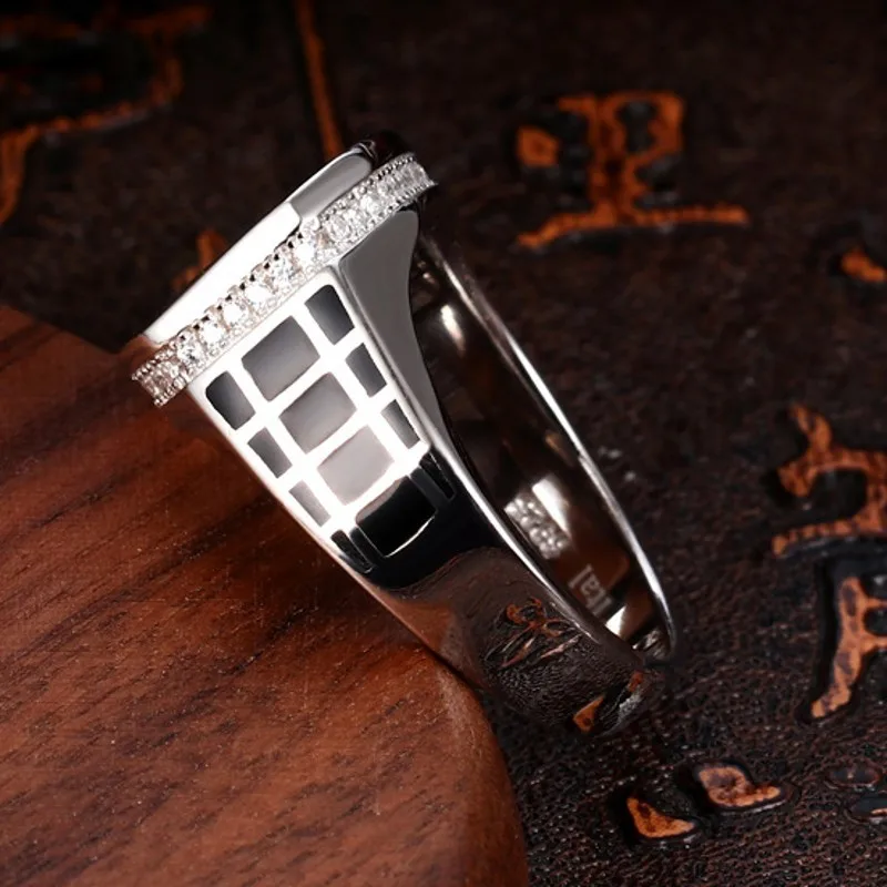 BOCAI New Solid Pure 100% S925 Silver Retro Craft Simple Trend Inlaid Black Agate Men\'s Ring Fashion Jewelry Accessories