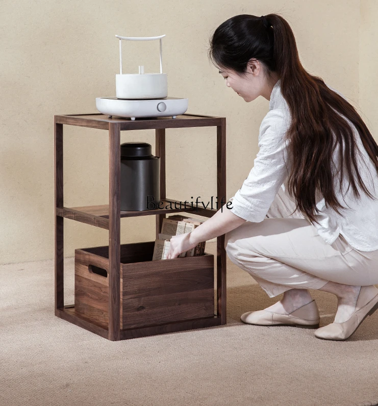 Black Walnut Solid Wood Simplicity Portable Boiling Table Small Tea Stand Side Cabinet