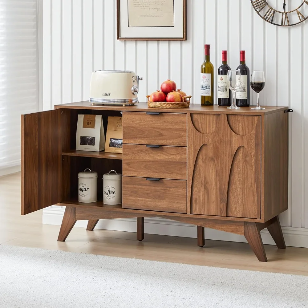 Gabinete buffet con almacenamiento, gabinete de almacenamiento 47,2 con 3 cajones, aparador grande con 2 puertas, cabina de cafetería moderna de mediados de siglo