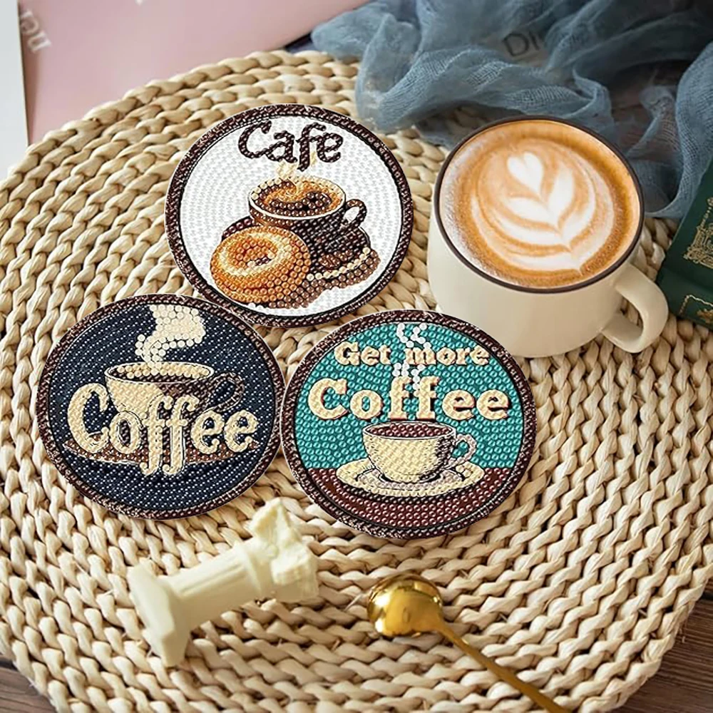 8 Pieces/Set of Diamond Painted Coaster Set Acrylic Coffee Cup Painted Coaster (With Holder) - DIY Diamond Art Craft Kit for Hom view 4