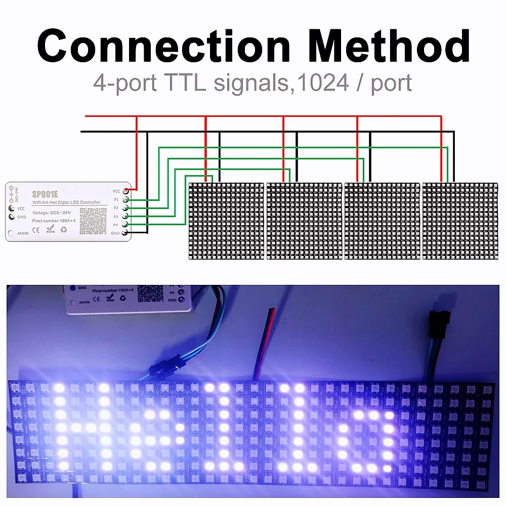 Imagem -06 - Controlador Led sem Fio para Módulo Painel Matrix Sp801e Dc524v Wifi Art-net Ios Android Ws2812b Ws2811 Faixa de Luz Personalizado