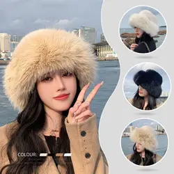 2024 Big Fluffy Faux Fur Bucket Hat For Women Luxury Plush Fisherman Hat Warm Winter Hat Thicken Cold Snowy Day Panama Cap Hot