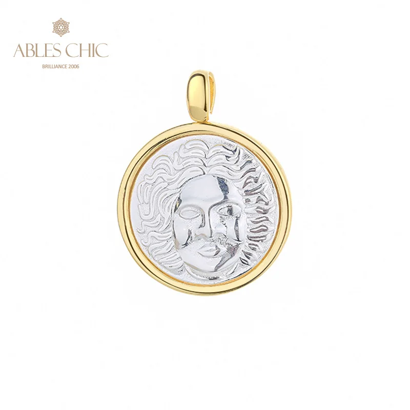 

Greek Helios Silver Coins Charm 18K Gold Two Tone Solid 925 Silver Roman Coin Pendant Only N1084