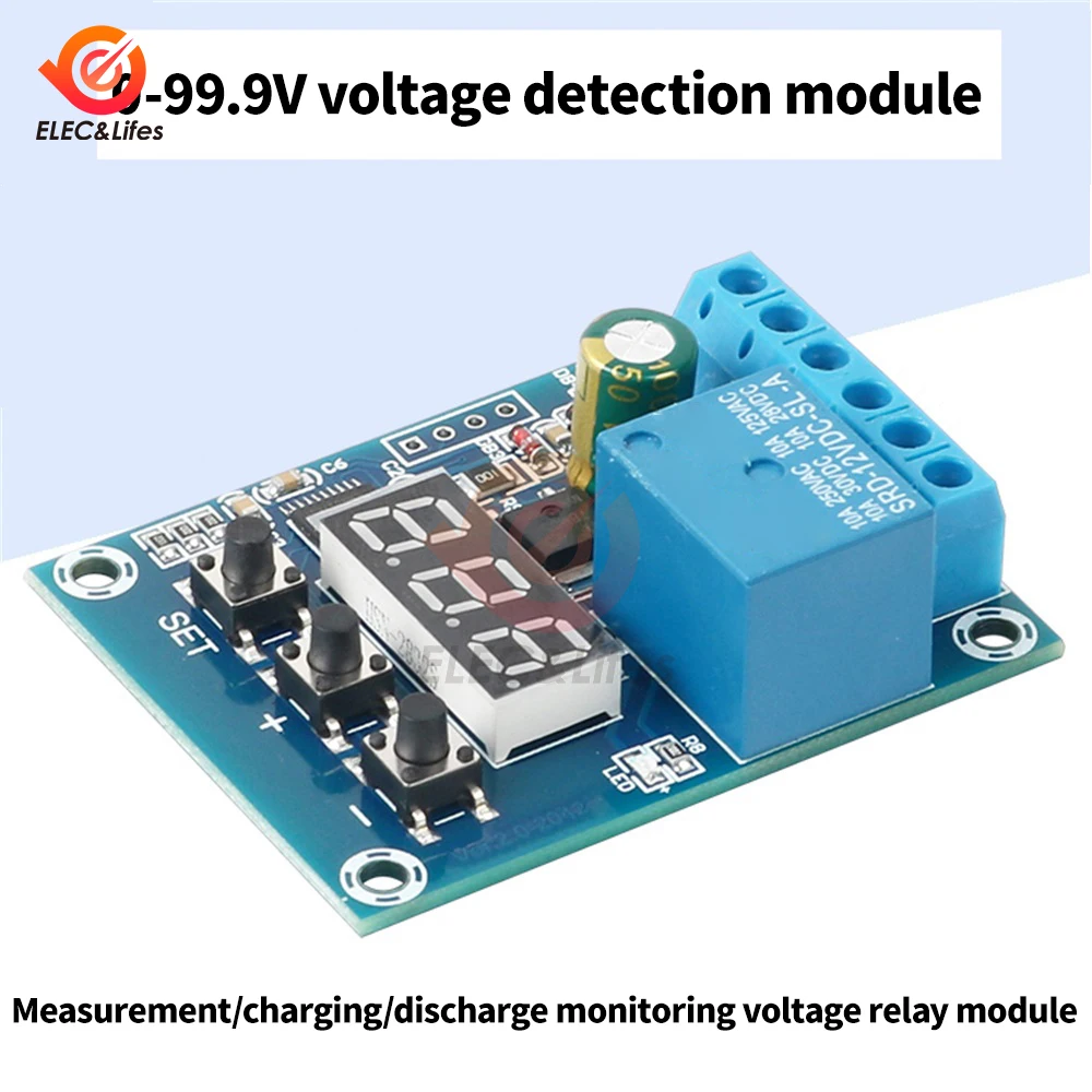 DC 5V 12V 24V Voltage Detection Module Relay LED Digital Display Circuit Monitoring Module Voltage Range 0-99.9V