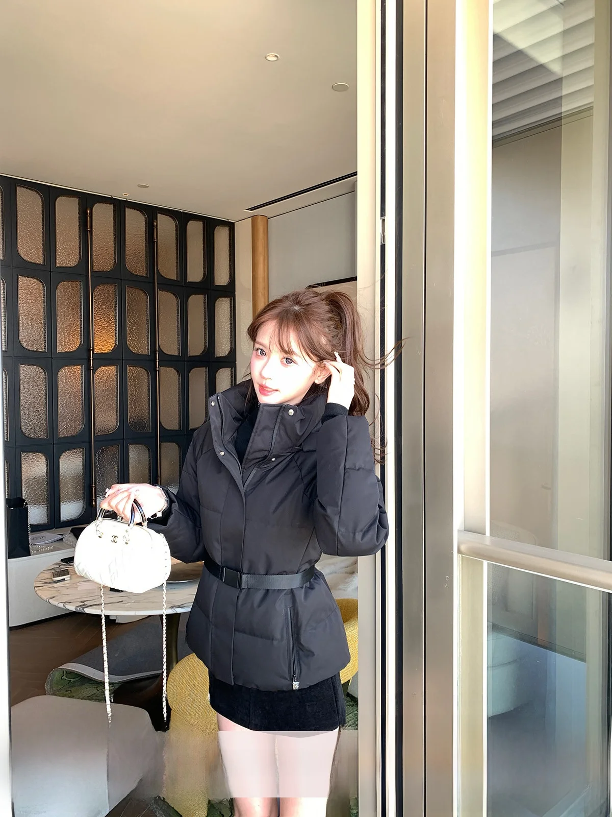 

YOLI Snow Mountain Bla Stand Collar Women's down Jaet Winter Waist Cinching Slimming Warmth Outerwear Casual Sle