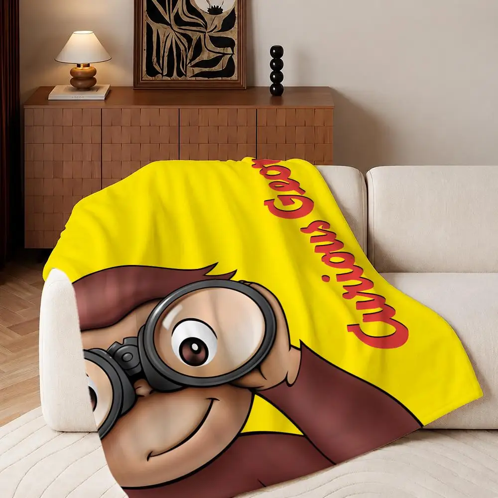 Anime Curious George Throw Plush Flannel Throw Blanket, Sofa Bed Travel Picnic Home Textile Decor