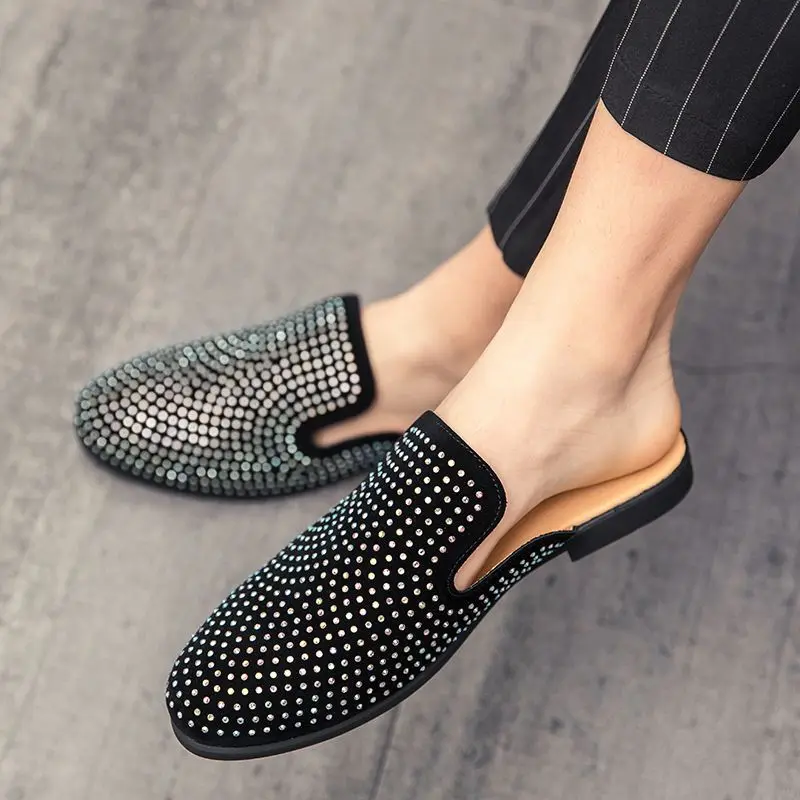

Rhinestone Half Slippers for Men Outdoor Designer Luxury Sandals Man 2025 Fashion Original Comfortable Low Price Elegant Shoes