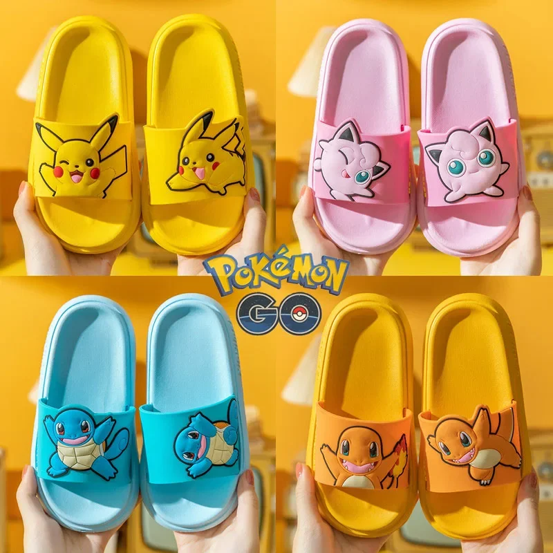 New Pokemon Baby Kawaii Soft Slippers Boys and Girls Indoor Home Sandals Pikachu Bathroom Non-Slip Cartoon Slippers Kids Gift