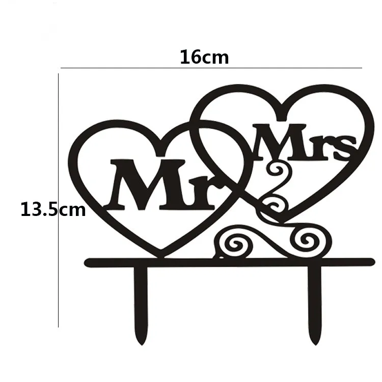 1pc Black White Mr & Mrs Acrylic Love Hearts Cake Flag Toppers For Wedding Anniversary Party Cake Decor Hot Sale