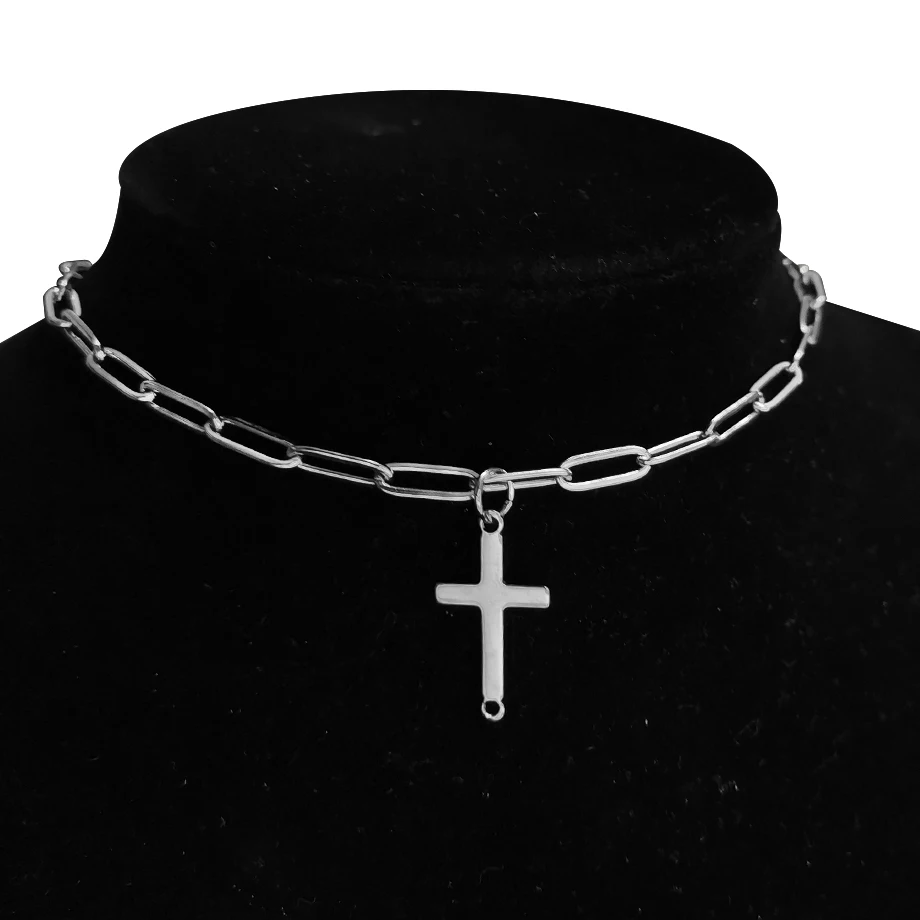 Rock Stainless Steel Choker Necklace Box Chain On The Neck Punk Jewelry Mujer Key Lock Cross Pendant Necklace For Women Gift