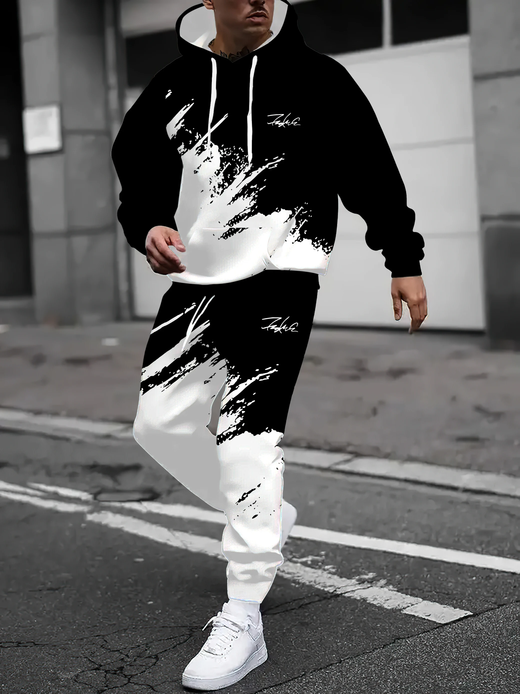2025 Spring and Autumn New Men's Hoodie Set Casual Roller Skating 3D Printed Street Men's Wear