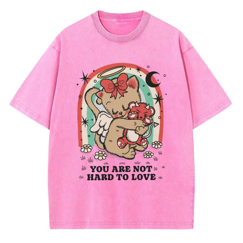 Women T-Shirt You Are Not Hard To Love Printed Retro Washed Short Sleeved Y2K Tees fairy tale style top y2k