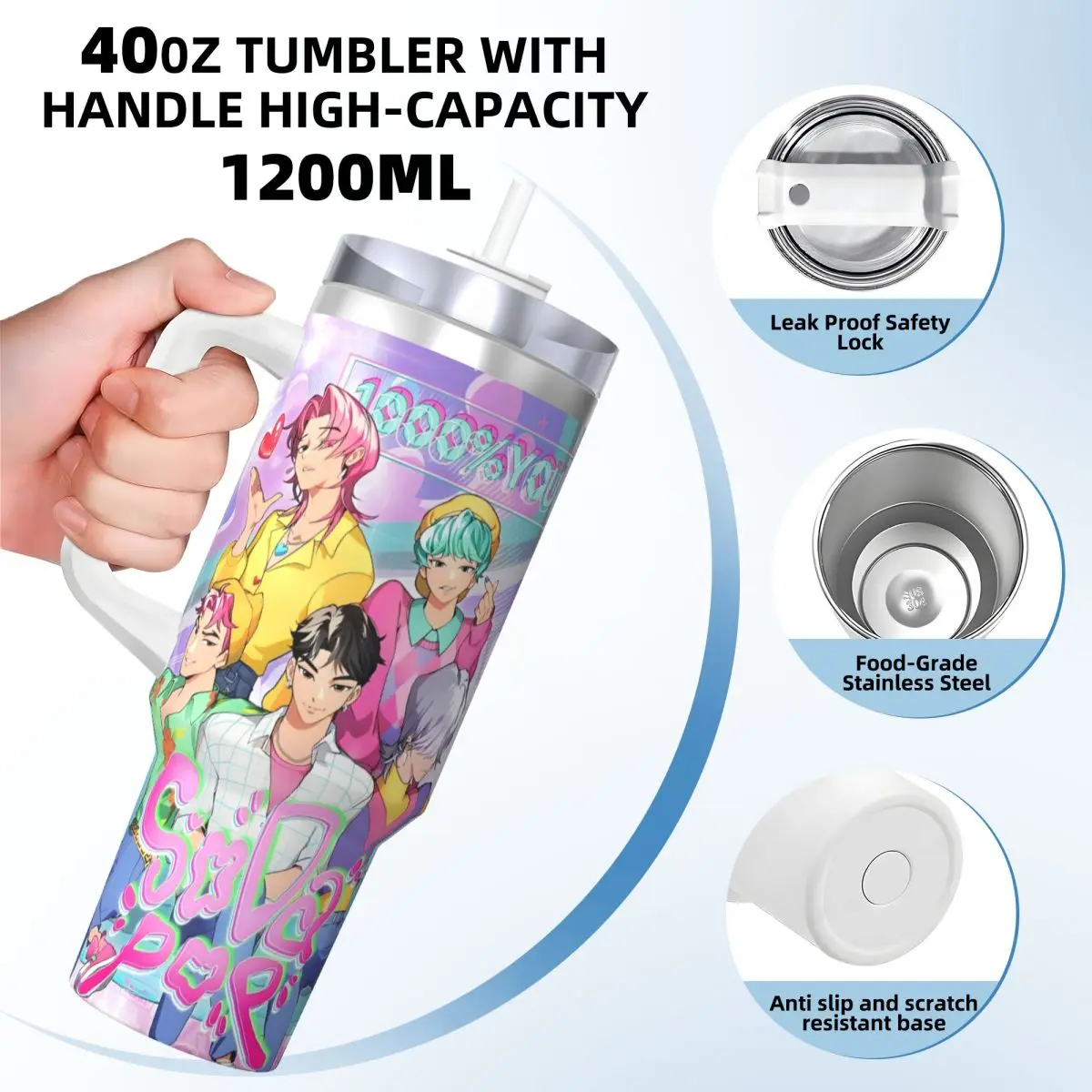 

Стакан из нержавеющей стали Saja Boys Soda Pop Автомобильные кружки с соломинкой Kpop Demon Hunter Путешественник Холодный напиток Бутылка для воды