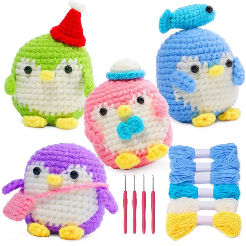 

Beginners Crochet Penguin Set Cute Penguin Crocheting Complete Kit Children Beginners Crocheting Art Material With Video