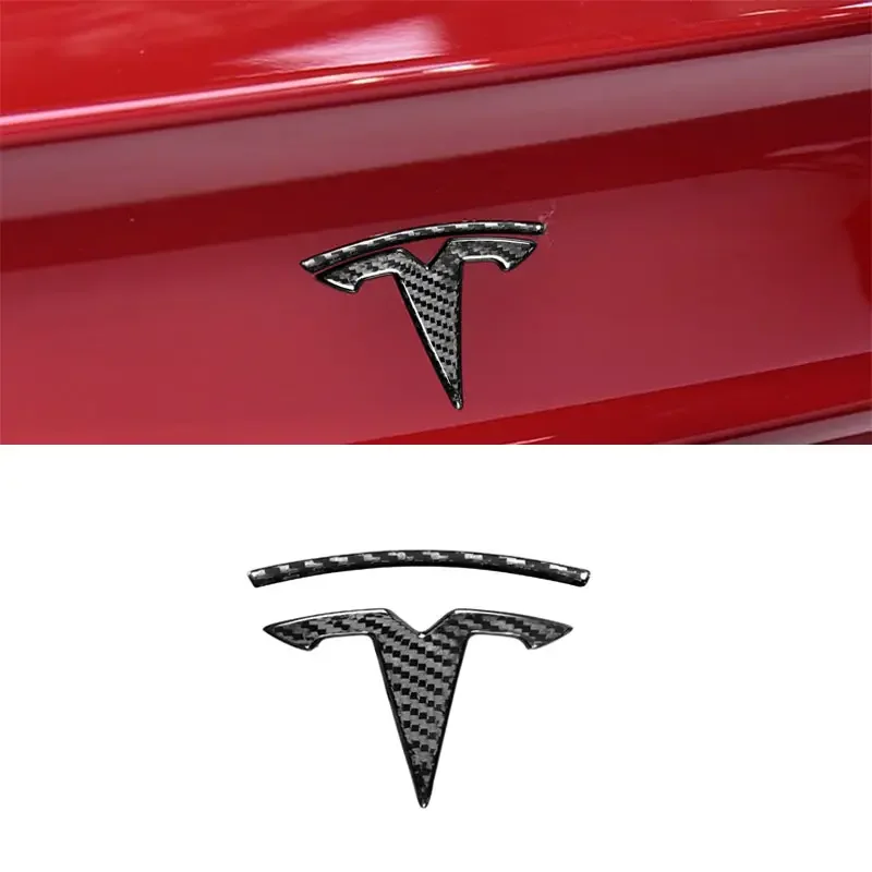 Manufactured Carbon Fiber Logo Stickers for Tesla Model 3 Y X S Auto Steering Wheel Head Tail Logo Patch Decoration Modified