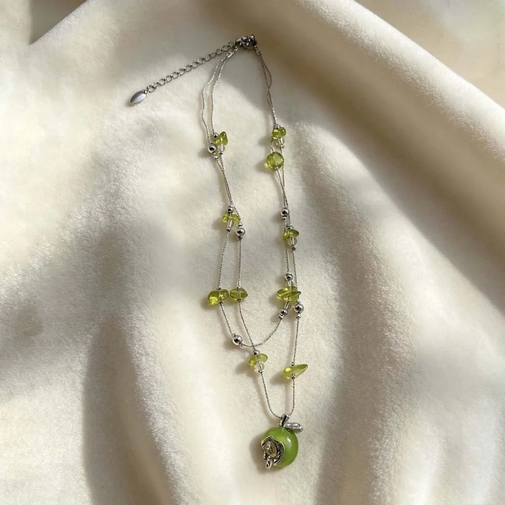 Lime Green Green Fruit Choker Enamel Layered Sweet Dainty Chain Cute Charm Asymmetric Green Pip Jewelry Set Trendsetters