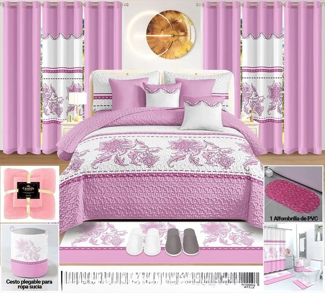 

# New Bedspread Set With Curtains And Bathroom Set 25 Pieces Cotton Quilted Bedspread In Stock Sheet Set